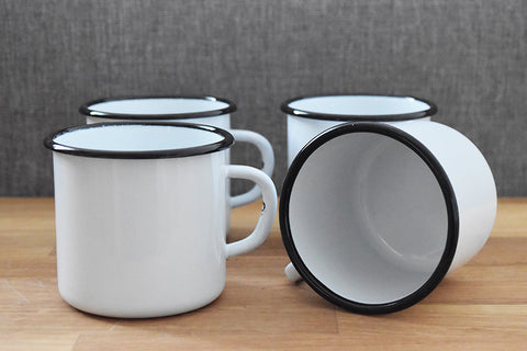 Mugs en métal émaillé - Blanc - 400 ml - Lot de 4