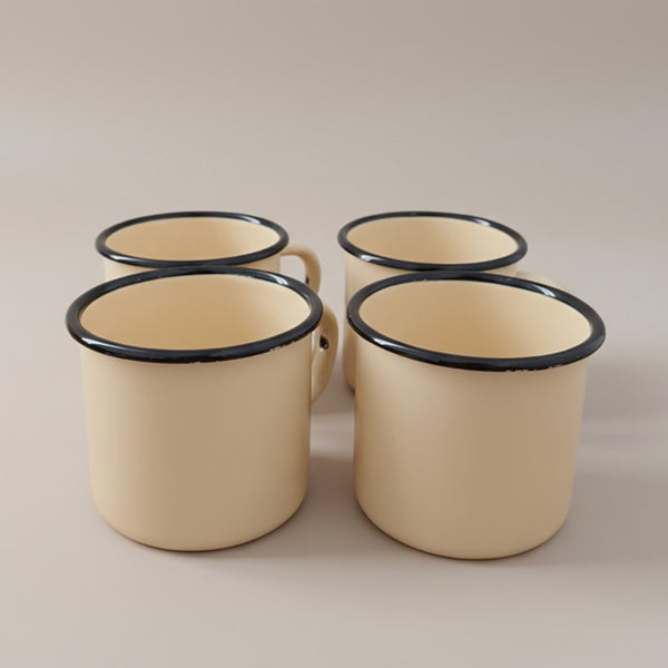 Mugs en métal émaillé - Jaune - 400 ml - Lot de 4