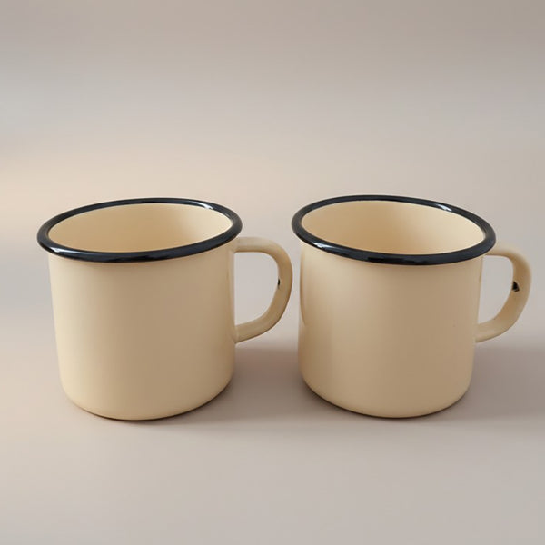Mugs en métal émaillé - Jaune - 400 ml - Lot de 2