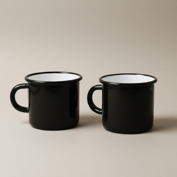 Mugs en métal émaillé - Noir et Blanc - 400 ml - Lot de 2