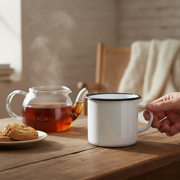 Mugs en métal émaillé - Blanc - 400 ml - Lot de 2