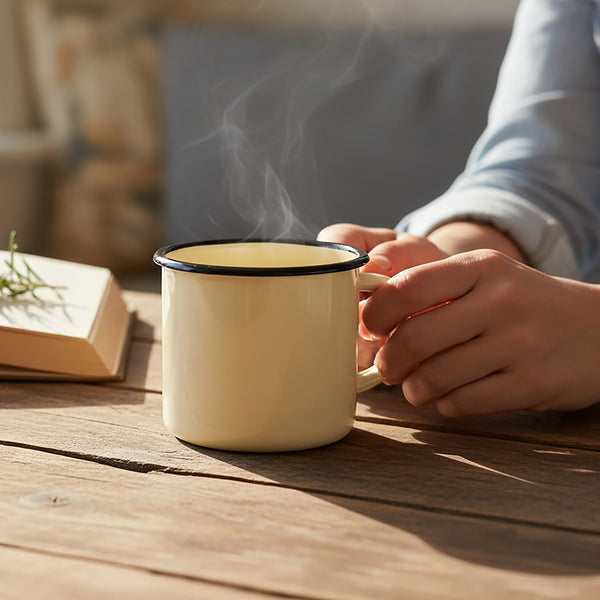 Mugs en métal émaillé - Jaune - 400 ml - Lot de 2
