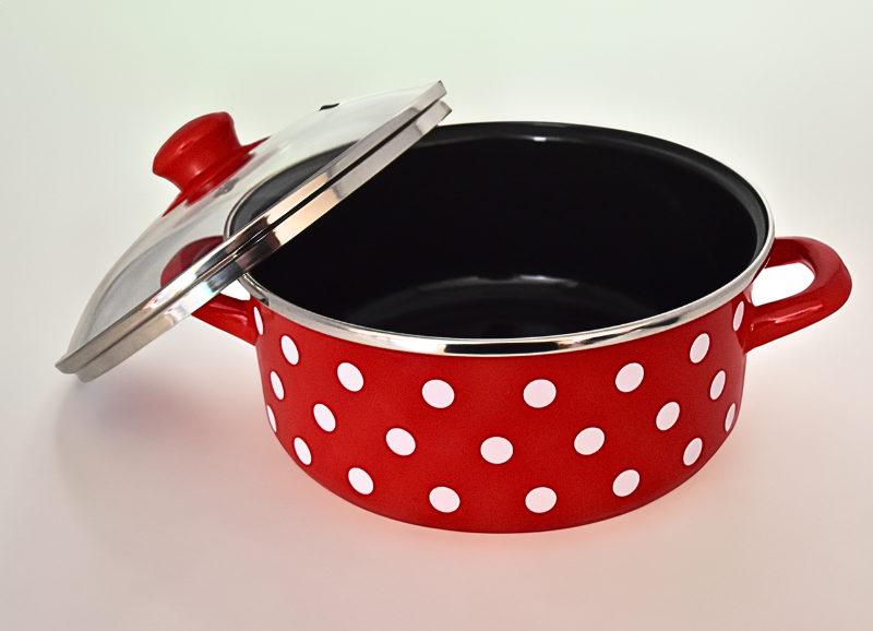 Ancienne Marmite Faitout Émaillée Rouge – Avec Couvercle – Vintage