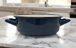Plat en métal émaillé avec anses - Diam. 16 cm - Bleu foncé