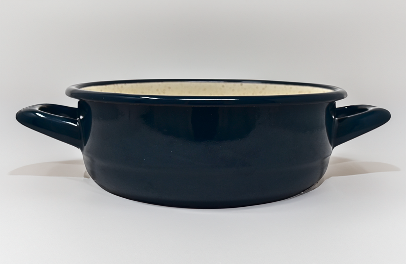 Plat en métal émaillé avec anses - Diam. 20 cm - Bleu foncé