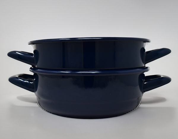 Plat en métal émaillé avec anses - Diam. 20 cm - Bleu foncé