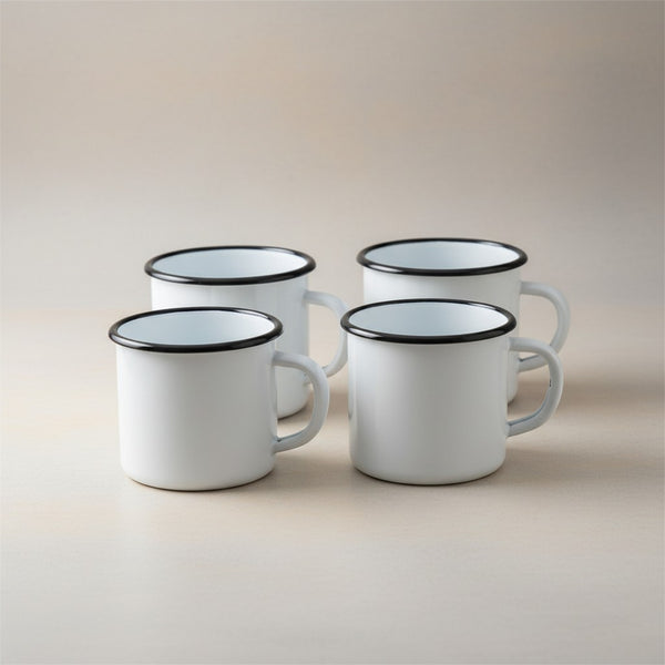 Mugs en métal émaillé - Blanc - 2x250 ml et 2x400 ml
