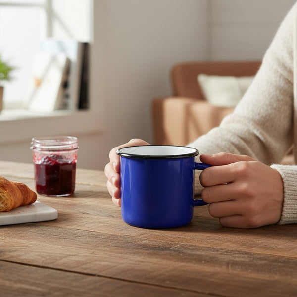 Mug en métal émaillé - Bleu - 400 ml