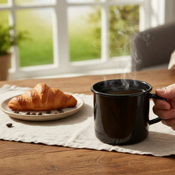 Mugs en métal émaillé - Noirs - 400 ml - Lot de 2