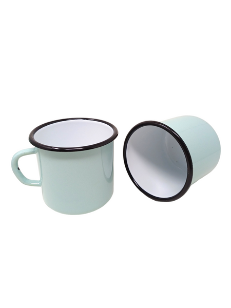 Mugs en métal émaillé - Vert menthe - 400 ml - Lot de 2