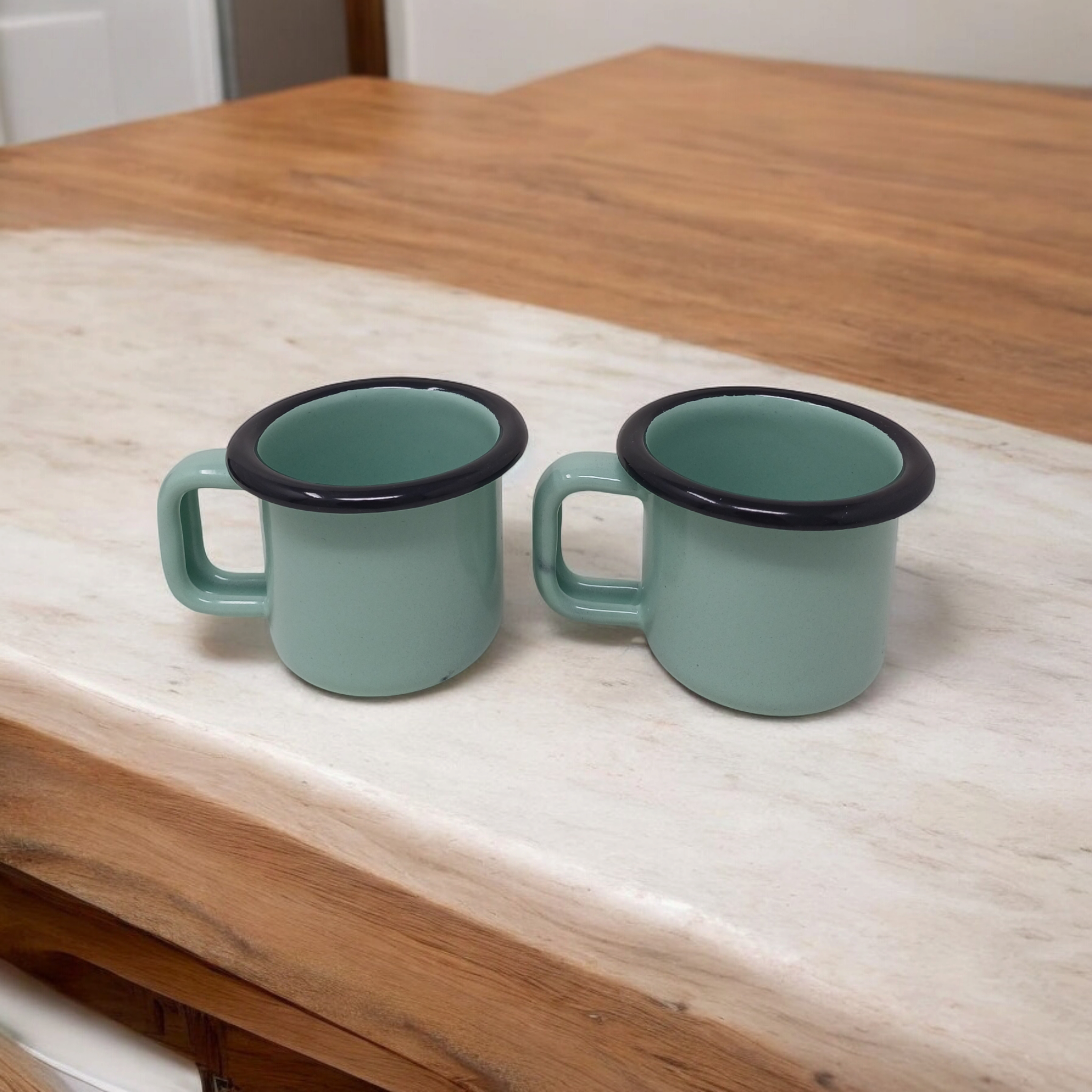 Tasses expresso en métal émaillé - Vert menthe - 100 ml - Lot de 2