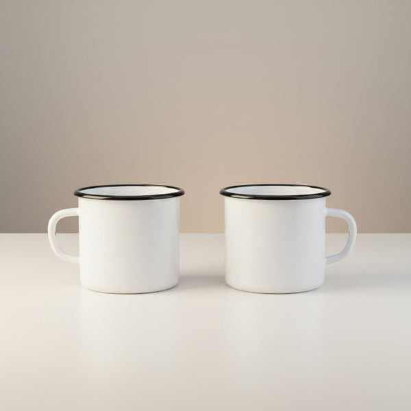 Mugs en métal émaillé - Blanc - 400 ml - Lot de 2