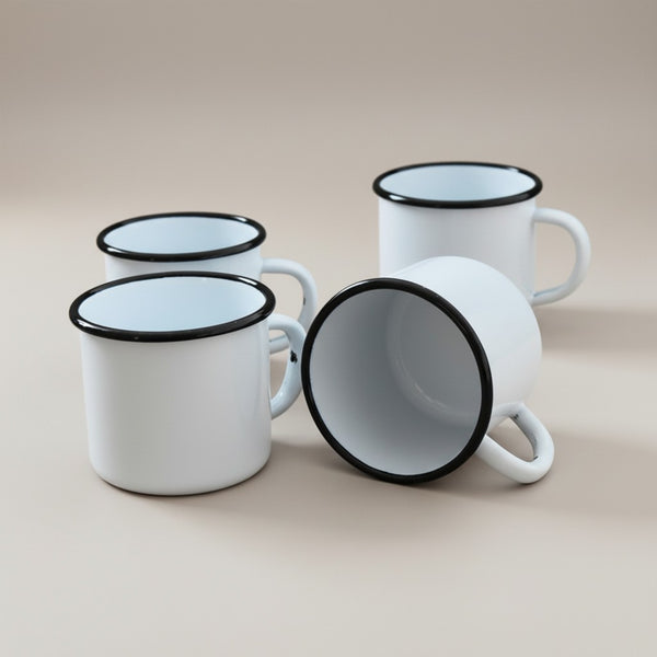 Mugs en métal émaillé - Blanc - 250 ml - Lot de 4