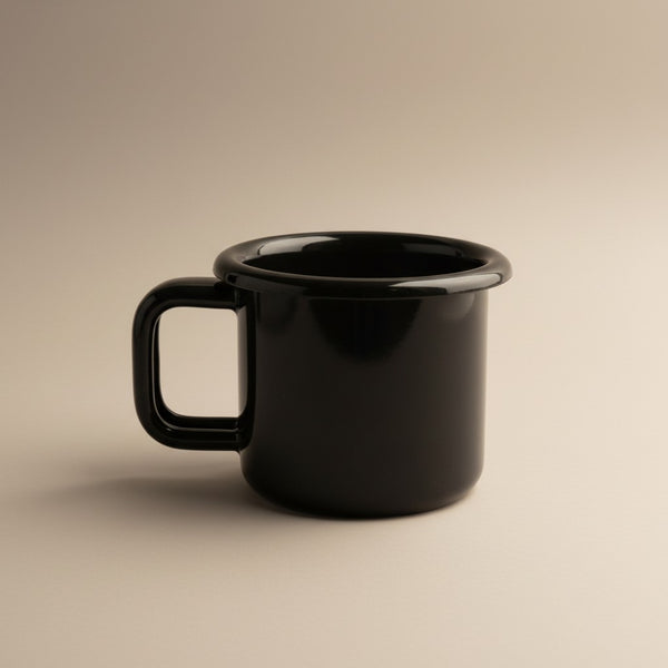 Vaisselle Emaillée black enamel espresso mug, 100ml capacity, durable and stylish for camping or home.