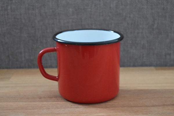 Mugs en métal émaillé - Blanc et Rouge - 400 ml - Lot de 2