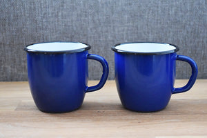 Mugs en métal émaillé - Bleu - Coniques - 250 ml - Lot de 2