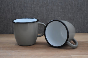 Mugs en métal émaillé - Gris - Coniques - 250 ml - Lot de 2