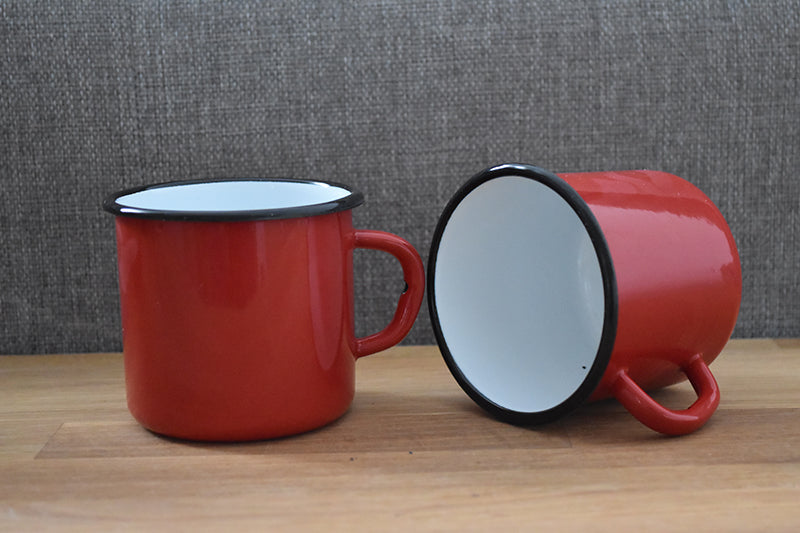Mugs en métal émaillé - Rouge - 400 ml - Lot de 2
