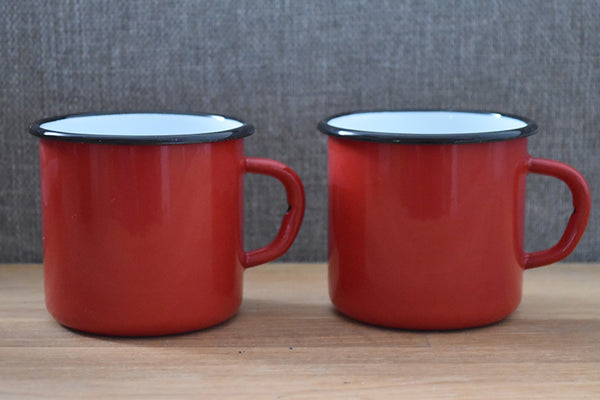Mugs en métal émaillé - Rouge - 400 ml - Lot de 2
