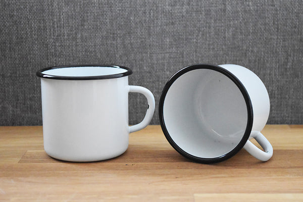 Mugs en métal émaillé - Blanc - 2x250 ml et 2x400 ml