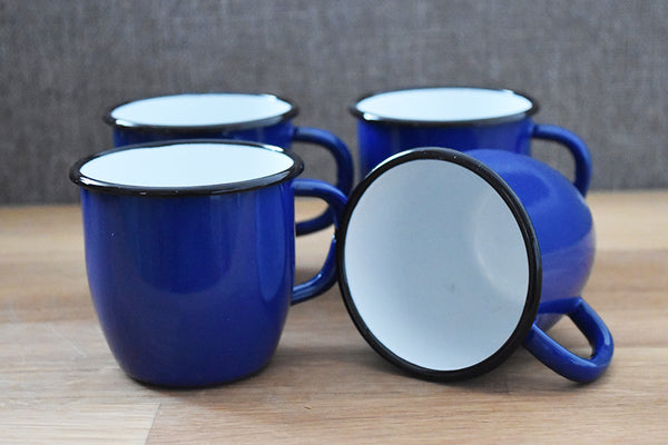 Mugs en métal émaillé - Bleu - Coniques - 250 ml - Lot de 4
