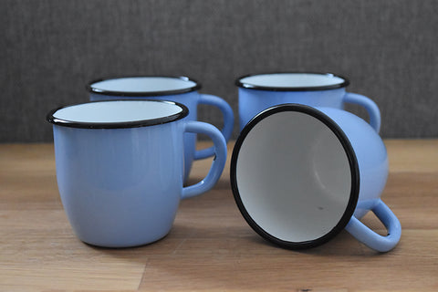 Mugs en métal émaillé - Bleu clair - Coniques - 250 ml - Lot de 4