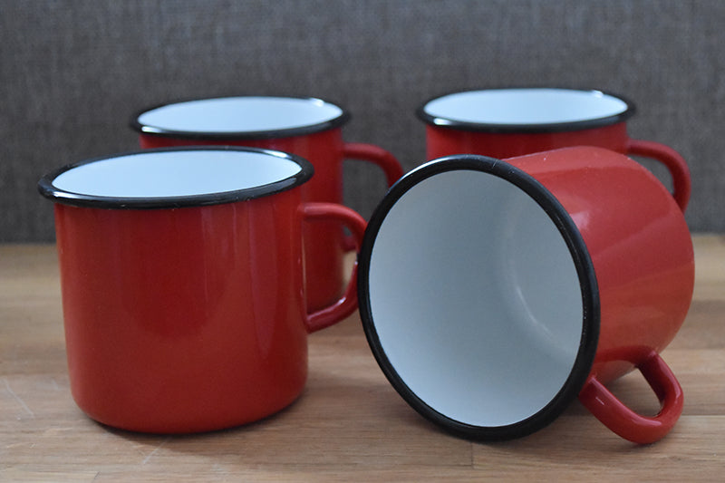 Mugs en métal émaillé - Rouge - 400 ml - Lot de 4
