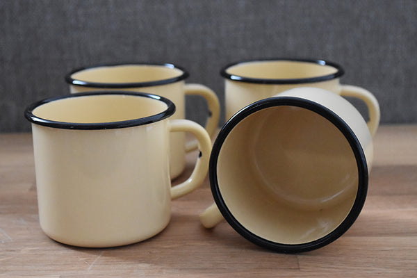 Mugs en métal émaillé - Jaune - 250 ml - Lot de 4