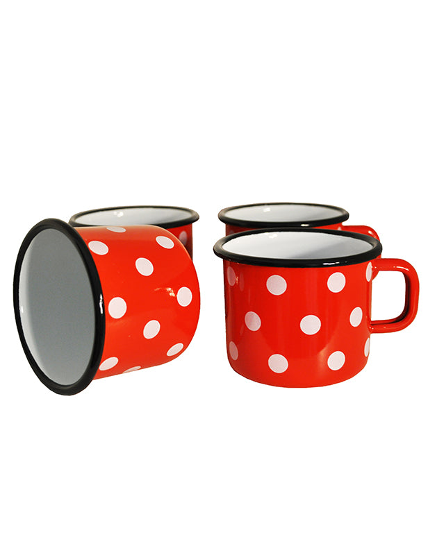 Mugs en métal émaillé - Rouge à pois blancs - 500 ml - Lot de 4 – Vaisselle Emaillée Mugs en métal émaillé - Rouge à pois blancs - 500 ml - Lot de 4 – Vaisselle Emaillée